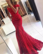 Red Lace Mermaid Evening Dresses 2021 Off The Shoulder Prom Dress Beaded Tulle Formal Women Party Gowns Robe De Soiree 2024 - купить недорого