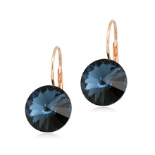 MOONROCY Rigant Round Crystal Dangle Earrings Jewelry  Rose Gold Color Women's Trendy Earrings Dangle for Women Blue Purple 2024 - buy cheap