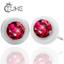 2019 New Fashion Bling Ceramic Earrings With Big AA Red CZ Brincos Silver Plated Stainless Steel Stud Earrings For Engagement 2024 - buy cheap