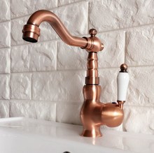 Antique Red Copper Brass Bathroom Kitchen Basin Sink Faucet Mixer Tap Swivel Spout Single Handle One Hole Deck Mounted mnf405 2024 - buy cheap