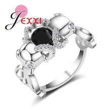 Unique Fashion Black CZ Crystal Engagement Wedding Rings For Party Jewelry 925 Sterling Silver Bands Women Ring Accessory 2024 - buy cheap