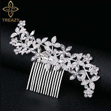 TREAZY Large Silver Color Crystal Flower Wedding Hair Combs For Brides Women Hairpins Bridal Headpiece Hair Jewelry Accessories 2024 - buy cheap