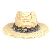 100% Raffia Straw Women Travel Beach Sun Hat Elegant Lady Wide Brim Panama Sunbonnet Sunhat Size 56-58CM With Tassel Brand 2024 - buy cheap