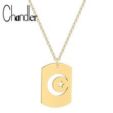 Chandler Islamic Muslim Pendant Necklace Crescent Moon And Star Outline Celestial Symbols Night Sky Stainless Steel Tag Colier 2024 - buy cheap