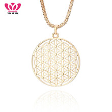 Vintage Big Round Hollow Flower Pendant Necklace Gold Popcorn Chains Long Necklace For Women Sweater Jewelry Party Gifts New 2024 - buy cheap