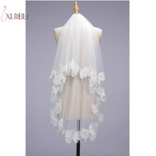 Two Layer Cheap Short Wedding Veil With Comb Lace Edge Short Bridal Voile Marriage Elbow Length Wedding Accessories 2019 HotSale 2024 - buy cheap