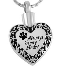 Ijd8480-collar de urna conmemorativa para mascotas, joyería de cremación de acero inoxidable con estampado de pata de perro, Always In My Heart, venta al por mayor, 30 unids/lote 2024 - compra barato