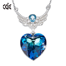 CDE Luxury Embellished with crystals Necklaces Jewelry For Women Blue Heart Pendant Wings Jewelry Exquisite Gifts 2024 - buy cheap