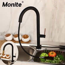 Monite Black Painiting 360 Swivel Pull Out 2 Ways Spray Solid Brass Kitchen Basin Sink Faucet Kitchen Water Mixer Taps Faucets 2024 - buy cheap