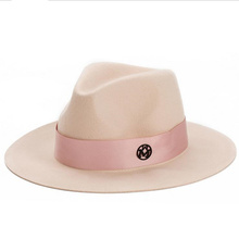 oZyc Ladies pink wool feodra hat winter womens M letter wool Jazz fedoras pink hat for women large brim cowboy panama fedoras 2024 - buy cheap