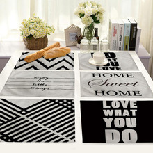 Manteles individuales de tela para mesa, alfombra decorativa de color blanco y negro, Posavasos de cocina, H084 2024 - compra barato