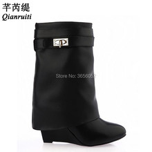 Qianruiti Botas Feminina 2018 Pontas Do Dedo Do Pé Da Motocicleta Bundinha Tornozelo Bracelete Outono Calçados Altura Crescente Wedge Botas para Mulheres 2024 - compre barato