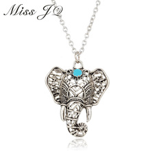 Miss JQ Bohemian Style Antique Silver Ethnic Long Necklace Blue Stone Elephant Pendant Necklaces for Women collier femme 2024 - buy cheap