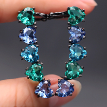 Brincos multicolor em forma de coração para mulheres, com pedra de vidro de cristal verde, brincos clipe de joias de punho de orelha de zircônia branca 2024 - compre barato