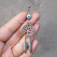 2pcs Tree of Life Dreamcatcher Belly Ring,  Boho Navel Ring, Birthstone Navel Piercing, Nature Body Jewelry 2024 - buy cheap