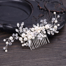 Kmtubo pente de cabelo com folhas para casamento, acessório de cabelo perolado flores de cristal nupcial design europeu, presente de joia para casamento 2018 2024 - compre barato