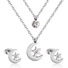 LUXUKISSKIDS Stainless Steel Moon Star Double Chain Wedding Bridal Dubai African Jewelry Set Earring Necklace Women Jewelry sets 2024 - buy cheap