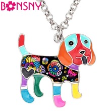 Bonsny Statement Enamel Happy Beagle Dog Necklace Alloy Collars Pendant Cartoon Animal Jewelry For Women Girls Pet Lovers Gift 2024 - buy cheap
