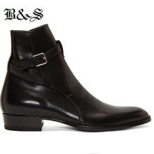 Botas estilo Chelsea para hombre, botines de piel auténtica con arnés de cuña, estilo clásico, con correa de hebilla media, en color negro 2024 - compra barato