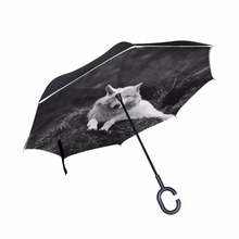 Guarda-chuva de haste longa invertida, dupla camada, criativa, impermeável, proteção contra chuva 2024 - compre barato