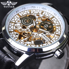 Relógio militar mecânico winner masculino, relógio de esqueleto oco de couro, marca de luxo, 2016 2024 - compre barato