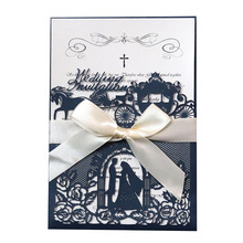 100pcs Laser Cut Wedding Invitation Cards Bride and Groom Greeting Card With Ribbon Customize Wedding Party Favor Decorations 2024 - buy cheap