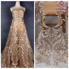 La Belleza beige,Off white/Black polyester on mesh heavy embroidery wedding dress lace fabric 1 yard 51" width 2024 - buy cheap