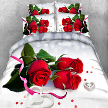 Jogo de cama para adultos/meninas 3d, cores rosa vermelha e branca, edredom e capa de edredon 3/4pc 500tc 2024 - compre barato