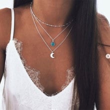 Fashion Moon Three-layer Necklace Multi-layer Necklace Pendant Female Jewelry Wholesale Summer Bohemian Jewelry Gifts 2024 - buy cheap