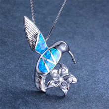 Boho Female Big Bird Flower Pendants Necklaces Blue Fire Opal Stone Necklace Fashion silver color Animal Wedding Jewelry 2024 - buy cheap