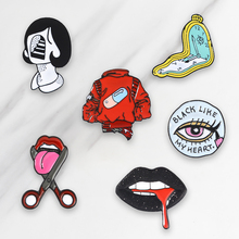 Punk Jean Clock Eye Enamel Brooch Woman face hole Lips Tongue Button Pin clothes Badge Dark series Jewelry Gift for Friends 2024 - buy cheap