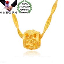 OMHXFC Wholesale European Fashion Woman Unisex Party Birthday Wedding Gift Lucky Flower Bead 24KT Real Gold Charm Pendant PN202 2024 - buy cheap