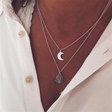 2 Pcs/Set Bohemian Fashion Moon Drop Pendant Double Silver Color Necklace Ladies Charm Party Wedding Jewelry 2024 - buy cheap