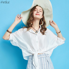 ARTKA 2019 Summer Women White Shirt Fashion Casual Special Design Loose Short Shirt Turn-down Collar Nylon Blouse SA10096C 2024 - buy cheap