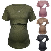 Женская однотонная блузка с короткими рукавами для грудного вскармливания, Одежда для беременных, Одежда для беременных 2024 - купить недорого