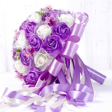 Purple Bridal Bouquet Artificial 45pcs Artificial flower Rose with Ribbon Big Wedding Bouquet Flowers Bridesmaid Bridal Holder 2024 - buy cheap