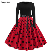 Black Polka Dot Dress Women Long Sleeve Robe Hiver Vintage 50s 60s Rockabilly Gothic Pin Up Autumn Winter Dresses with Belt 2024 - buy cheap