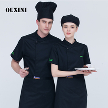 cooking uniform hotel workwear for men food chef kitchen jacket black shirt short sleeve restaurant uniform women's cook jacket 2024 - buy cheap