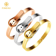 FINE4U B062 Belt Buckle Bangle For Men Women 316L Stainless Steel Bracelets & Bangles 3 Colors Choices Jewelry Gifts 2024 - buy cheap