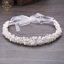 Treazy pretty tiara de pérola em cristal, acessório para casamento, madrinha de casamento, feita à mão 2024 - compre barato