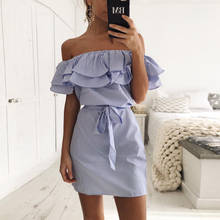 Off Shoulder Strapless Striped Dress Ruffles Women Dress New 2019 Summer Sundresses Beach Dress Casual Short Mini Dresses Femme 2024 - buy cheap