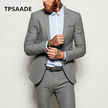 Light gray 2 piece men's suit jacket pants two buttons custom latest design casual men's best man wedding slim fit dress 2024 - buy cheap