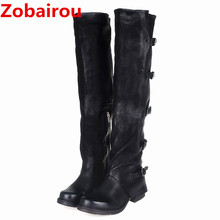 Женские ковбойские ботинки Zobairou, черные ботинки из натуральной кожи, саги выше колен, с ремешком с пряжкой, обувь для женщин, чулки 2024 - купить недорого