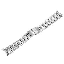 CARLYWET-pulsera de plata cepillada para Seiko, 20 y 22mm, eslabones sólidos de extremo curvo, correa de reloj de repuesto, cierre doble de empuje 2024 - compra barato
