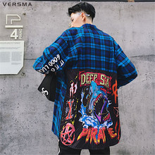 VERSMA-camisa a cuadros con estampado de grafiti para hombre, camisa a cuadros de estilo Hip Hop, Vintage, Harajuku japonés, envío directo 2024 - compra barato