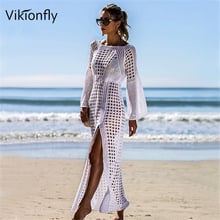 Vikionfly-biquíni de crochê longo para praia, transparente, branco, transparente, para verão e praia 2024 - compre barato