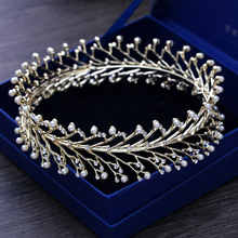 Corona de Oro barroca redonda para novia, tiara de boda con perlas de cristal de diseño único, accesorios para el cabello 2024 - compra barato