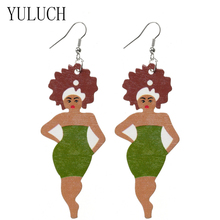 Yuluch africano senhora imprimir grande pingente brincos para mulher festa jóias de madeira natural simples brinco 2024 - compre barato