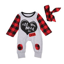 Fashion Newborn Baby Boy Girl Long Sleeve  Romper Plaid Stitching Jumpsuit Headband 2PCs Outfits Set 2024 - buy cheap