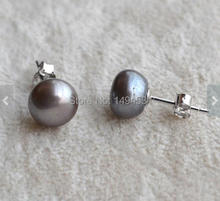 Christmas Gift Pearl Jewelry, AAA 8.5-9MM Dark Gray Color Genuine Freshwater Pearl Stud Earrings Sterling Silvers Jewelry 2024 - buy cheap
